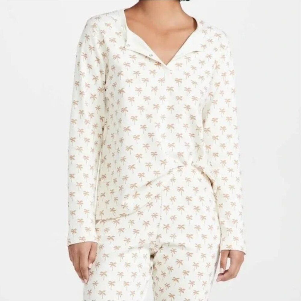 Faherty x Roller Rabbit Cream Palm Tree Print Pajama Top NWOT Size Small